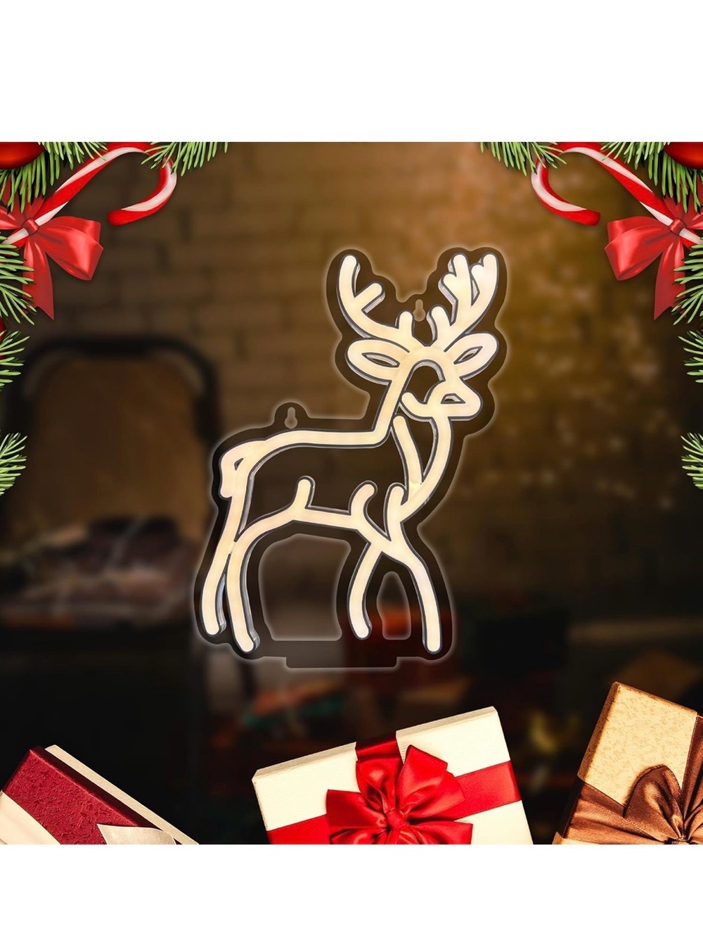New Open Box Reindeer Neon Sign,Adjustable Brightness Elk LED Neon Light Sign